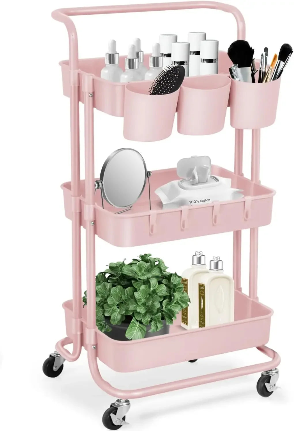 3 Tier Rolling Storage Cart with Wheels,  Multipurpose Adjustable Makeup Cart Hair Salon Trolley