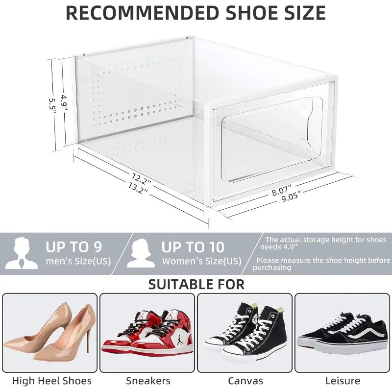 Shoe Boxes Clear Plastic Stackable, 18 Pack Premium Shoe Organizer Storage for Closet Space Saving Foldable Shoe Rack