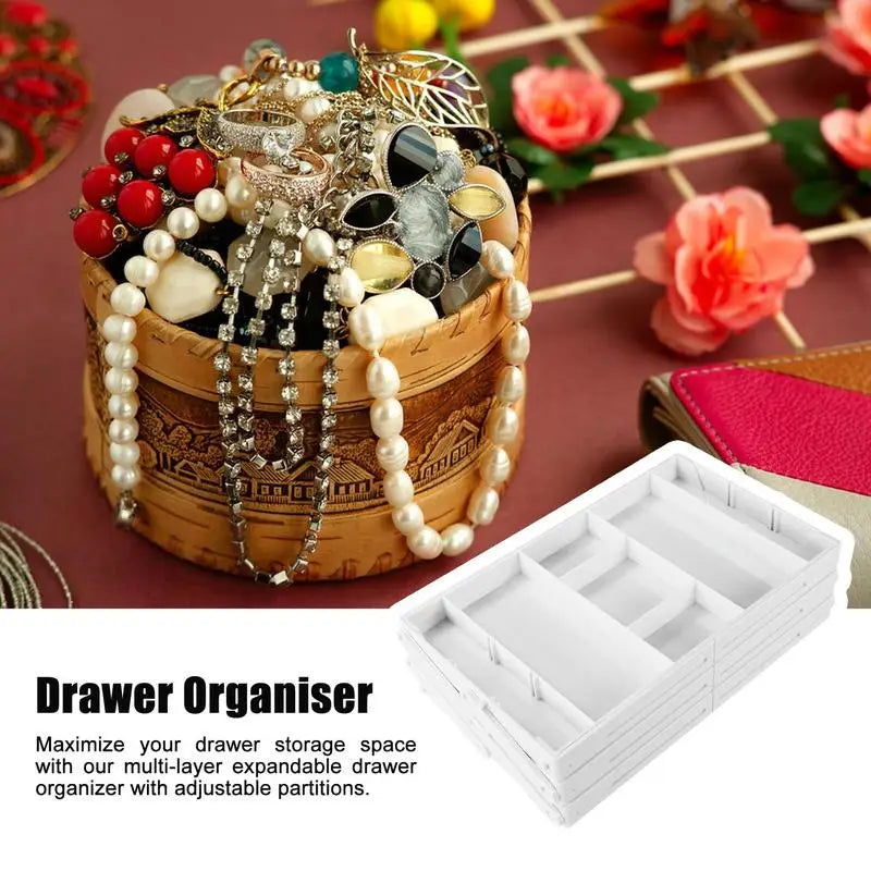 2/3 Tier Drawer Organizer Multi Level C-ollapsible Expandable Desk Organizer Trays For Office Supplies Kitchen Gadgets Utensils