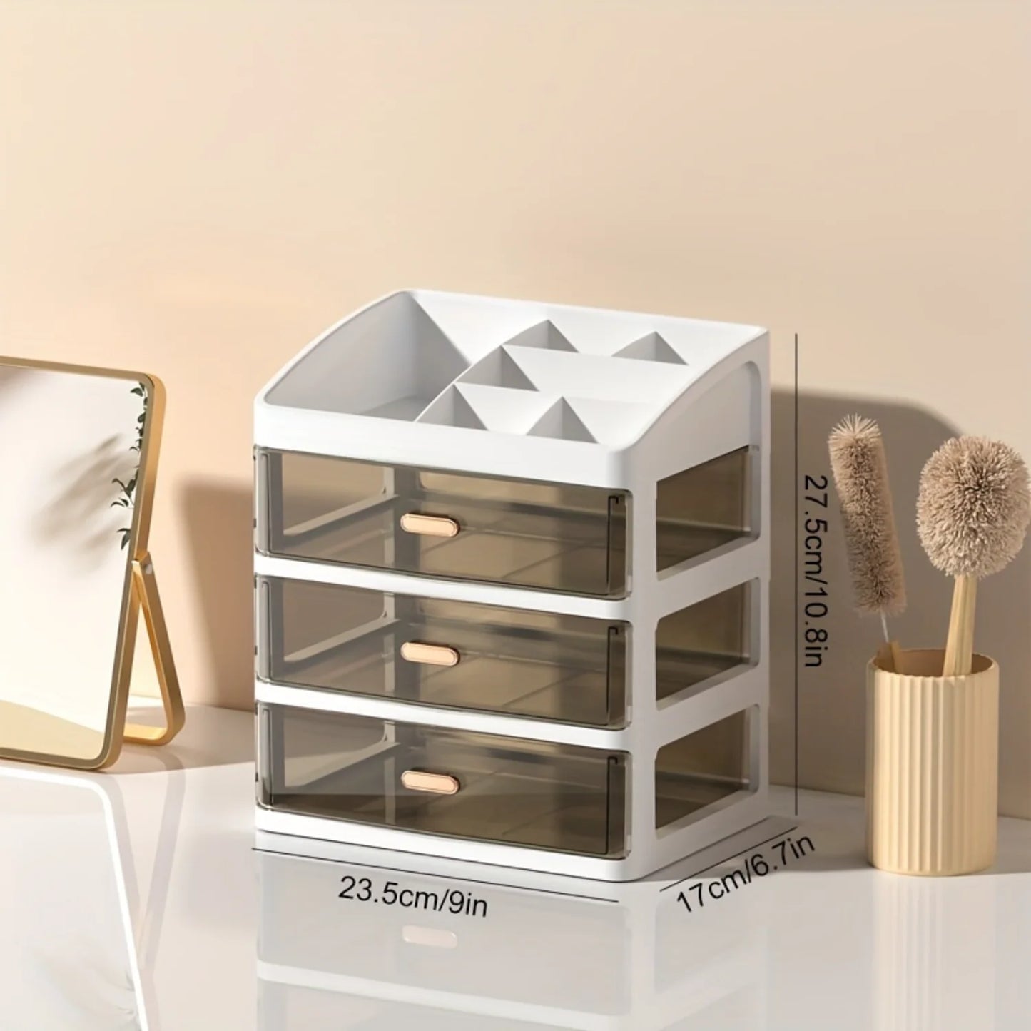 3-Layer Makeup Organizer For Vanity, Large Capacity Countertop Organizer With Drawers, Bathroom Bedroom Desk Cosmetic Display Ca